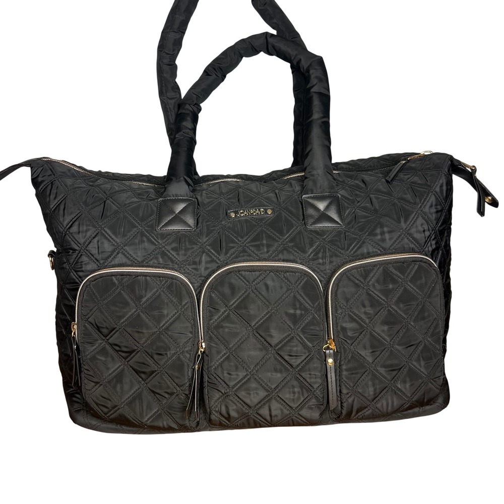 Joan & David Quilted Weekender Bag Large Roomy Black Duffel Bag Travel Pockets